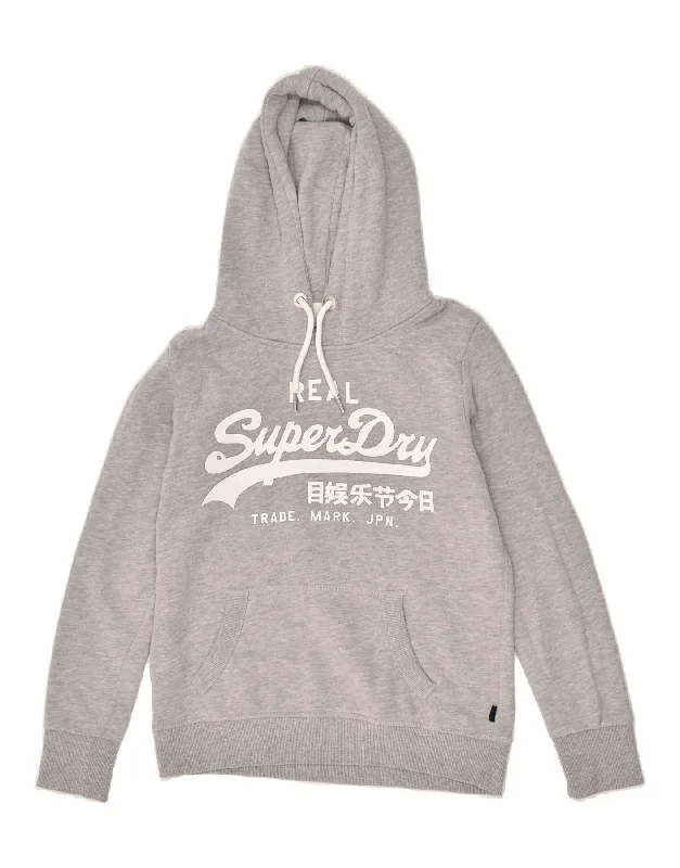 Get It Before It’s Gone SUPERDRY Womens Graphic Hoodie Jumper UK 10 Small Grey Cotton