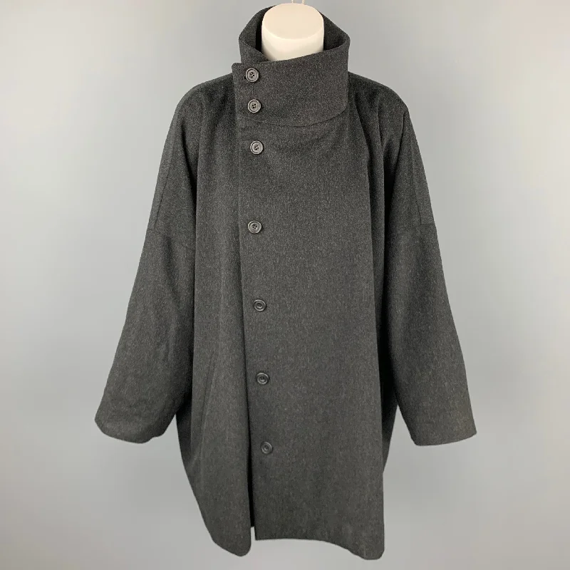 Get It Before It’s Gone ESKANDAR Size L Charcoal Heather Wool / Cashmere Oversized High Collar Coat