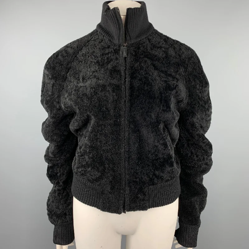 Stock Clearance CALVIN KLEIN Size 8 Black Textured Shearling Zip Up Jacket