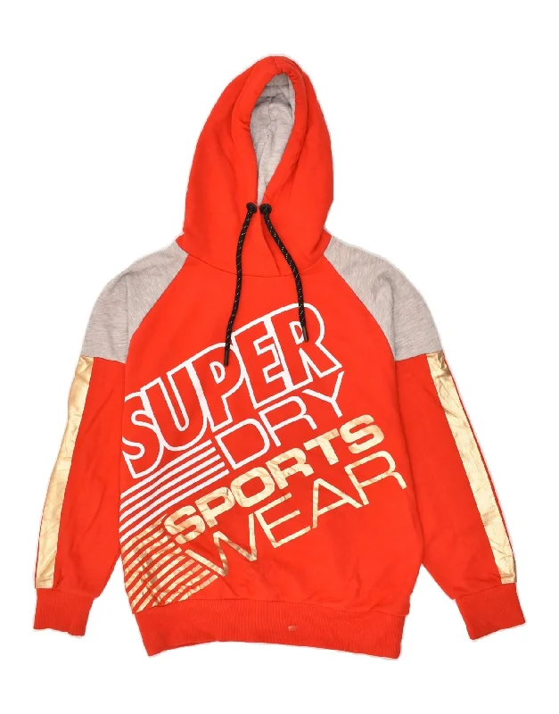 Anniversary Sale SUPERDRY Womens Graphic Hoodie Jumper UK 14 Medium Red Colourblock Cotton