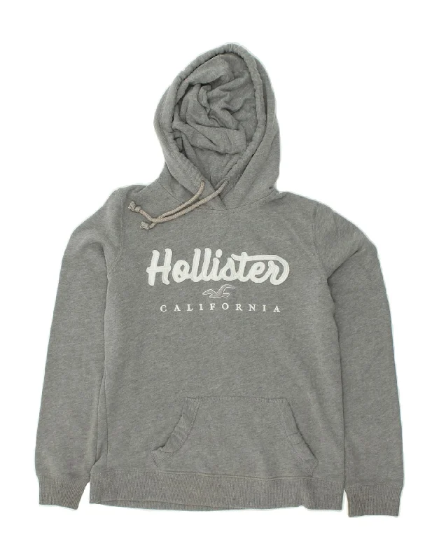 Bonus Savings HOLLISTER Womens Loose Fit Graphic Hoodie Jumper UK 6 XS Grey Cotton