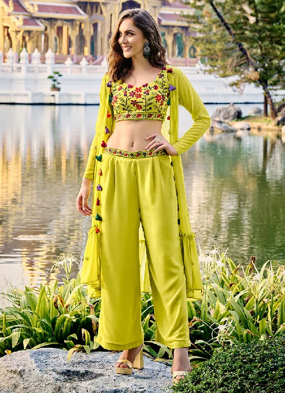 Daily Deals Lime Green Multi Embroidered Jacket Style Co-Ord Set