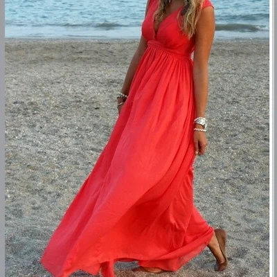 Super Sale Deep V-neck Sleeveless Pleated Ball Gown Slim Long Dress