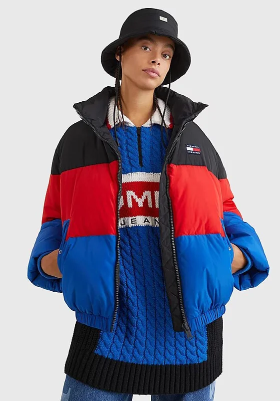 Final Clearance Tommy Jeans Womens Colour Block Puffer Jacket, Multi