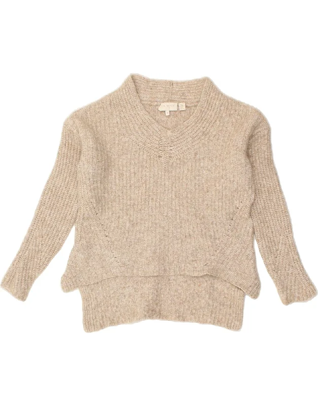 Price Drop TED BAKER Womens V-Neck Jumper Sweater Size 1 Small Beige Wool
