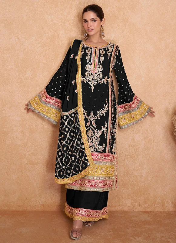 Year-End Sale Black Multi Embroidered Wedding Palazzo Suit