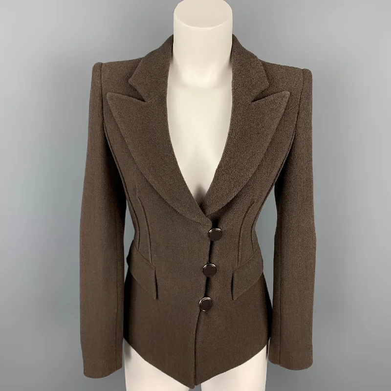 The Best Prices GIORGIO ARMANI Size 0 Brown Crepe Wool Blend Peak Lapel Jacket Blazer