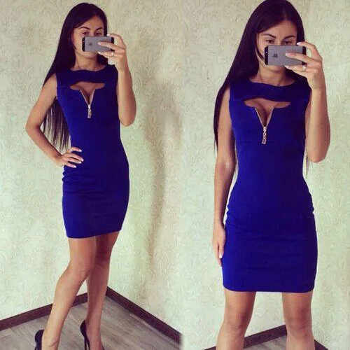 Exclusive Preview Sleeveless Bodycon Sheath Open Chest Club Short Dress