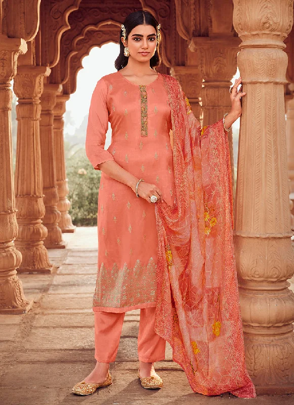 Great Bargains Peach Handwork Embroidery Traditional Pant Style Suit