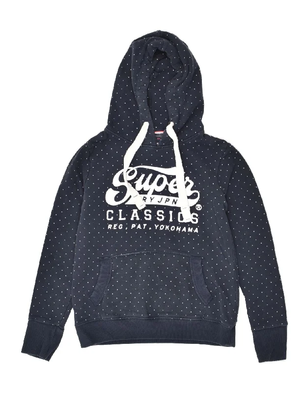 Crazy Deals SUPERDRY Womens Premium Graphic Hoodie Jumper UK 10 Small Navy Blue