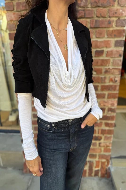 Instant Discount SUSAN BENDER Cropped Suede Biker Jacket / S-US4