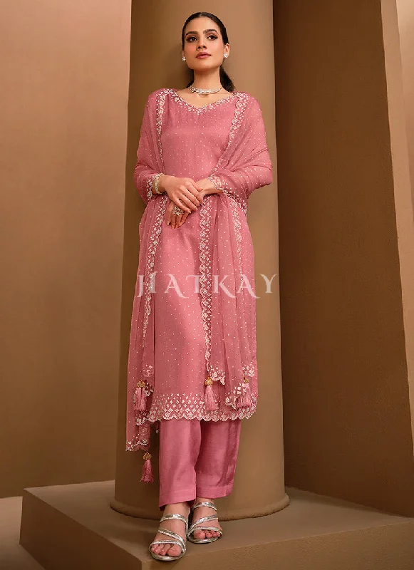 Instant Discount Blush Pink Crystal Embroidered Pant Style Suit