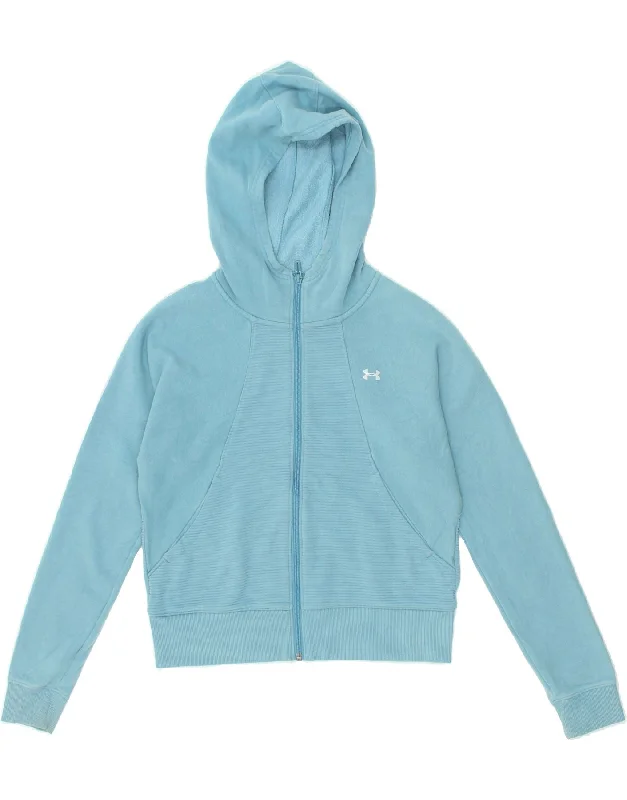 Seasonal Sale UNDER ARMOUR Womens Graphic Oversized Zip Hoodie Sweater UK 6 XS Blue