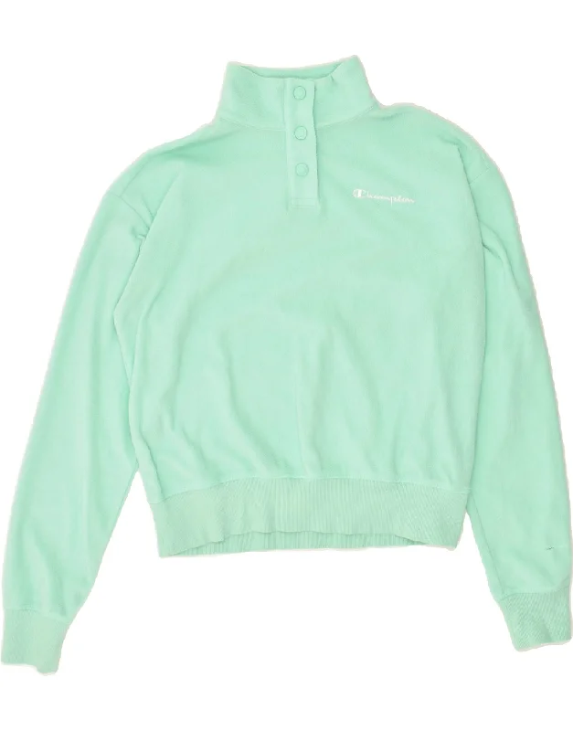 Price Reduction CHAMPION Womens Button Neck Fleece Jumper UK 14 Medium Turquoise
