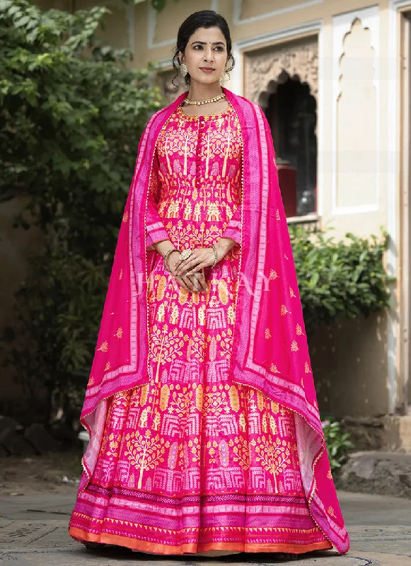 Special Savings Pink Multi-colored Digital Printed Anarkali Gown