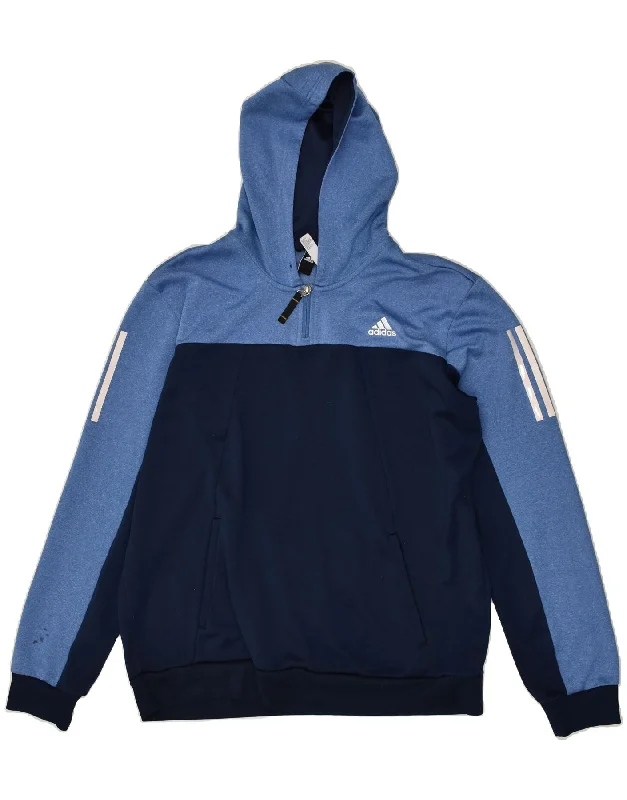 Online Only ADIDAS Womens Graphic Hoodie Jumper UK 18 XL Navy Blue Colourblock