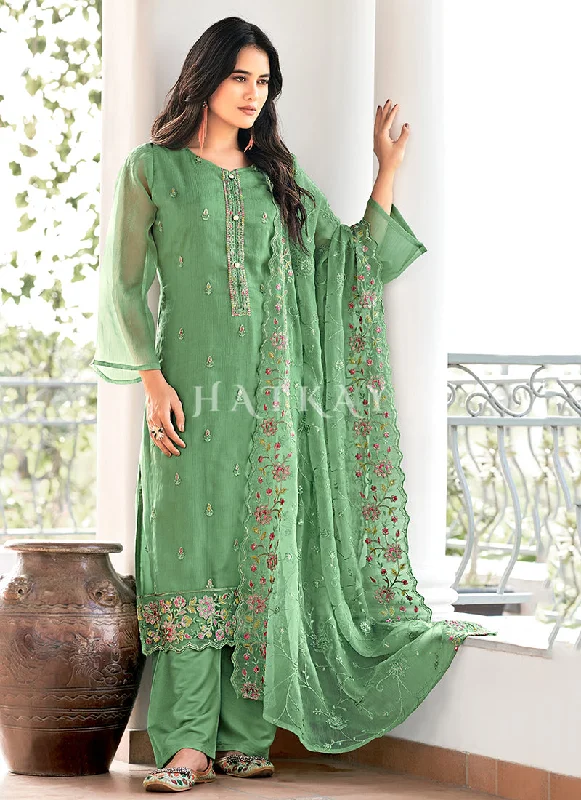 Online Only Green Floral Embroidered Pakistani Suit