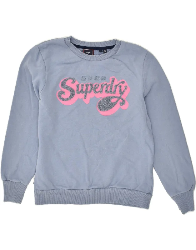 Discount Deals SUPERDRY Womens Graphic Sweatshirt Jumper UK 14 Large Blue Cotton