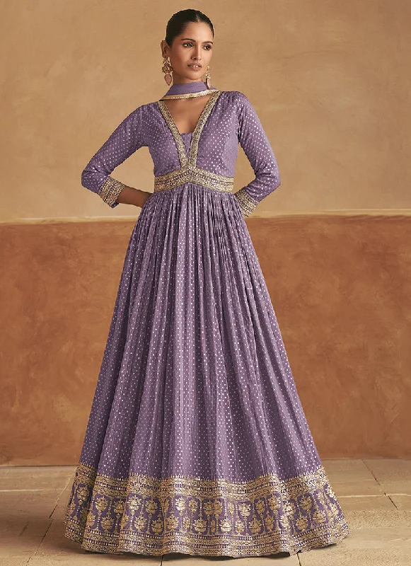 Shop and Save Purple Embroidered Silk Anarkali Suit
