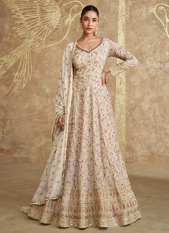 Sneak Peek Sale Off White Embroidery Festive Anarkali Gown Dress