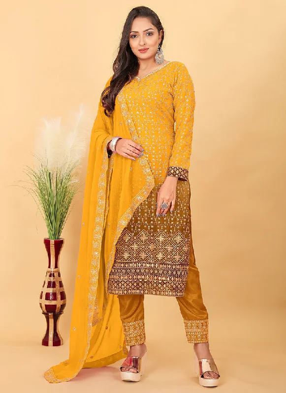 Get It Before It’s Gone Yellow Ombré Georgette Pant Style Salwar Suit