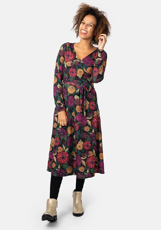 Best Deals Magdalena Dark Floral Print Midi Dress