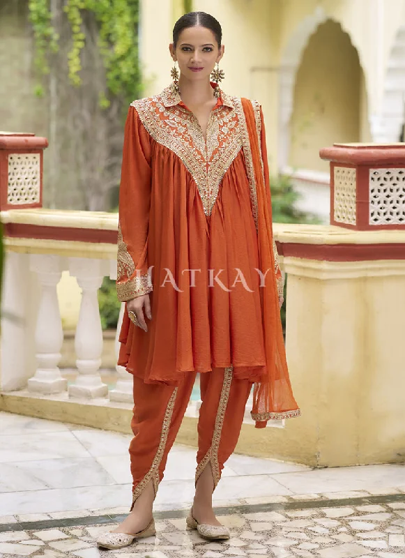 Price Smash Orange Traditional Dhoti Style Pant Suit