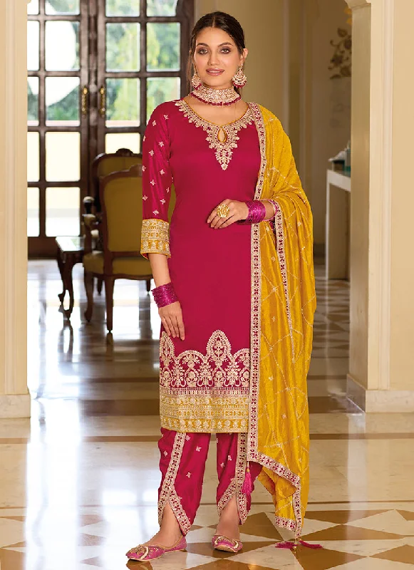 TIME-Limited Offer Magenta And Yellow Traditional Embroidery Punjabi Suit