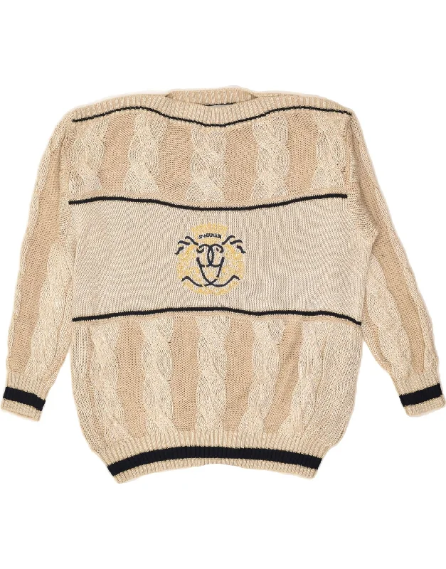 Price Break VINTAGE Womens Graphic Crew Neck Jumper Sweater EU 44 XL Beige Colourblock Price Break VINTAGE Womens Graphic Crew Neck Jumper Sweater EU 44 XL Beige Colourblock