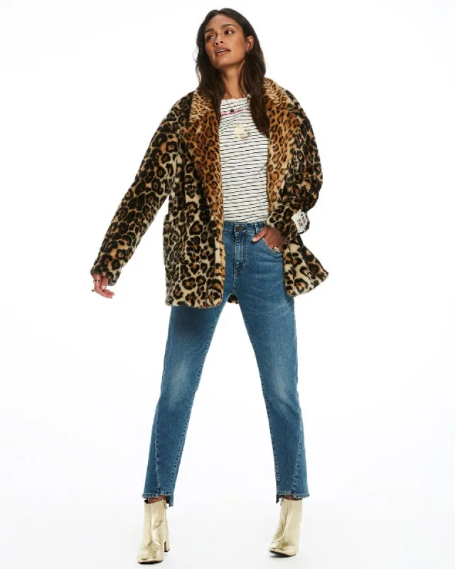 Act Now Leopard Print Faux Fur Coat