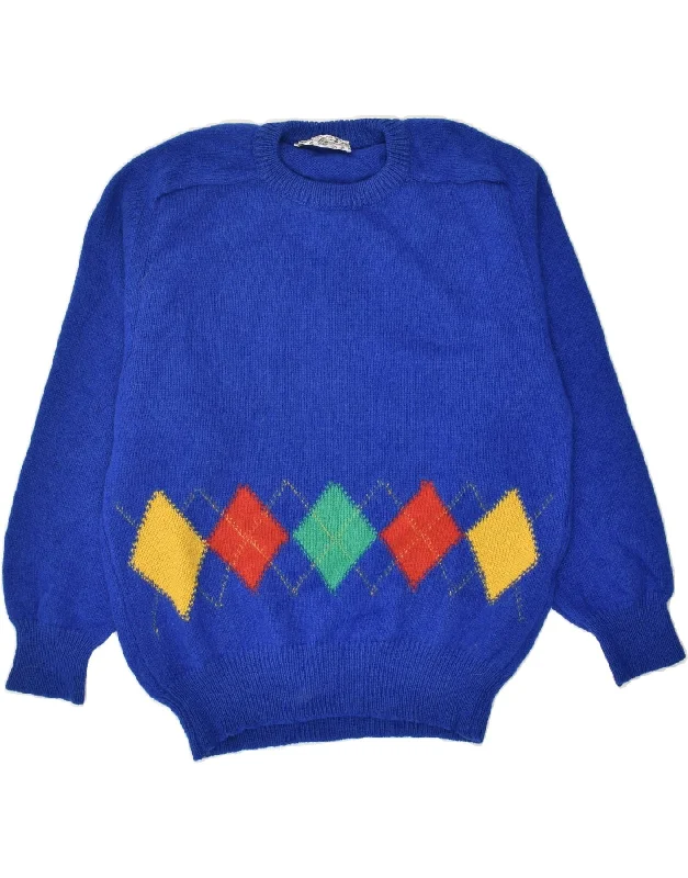 Discount Days VINTAGE Womens Crew Neck Jumper Sweater IT 50 XL Blue Argyle/Diamond