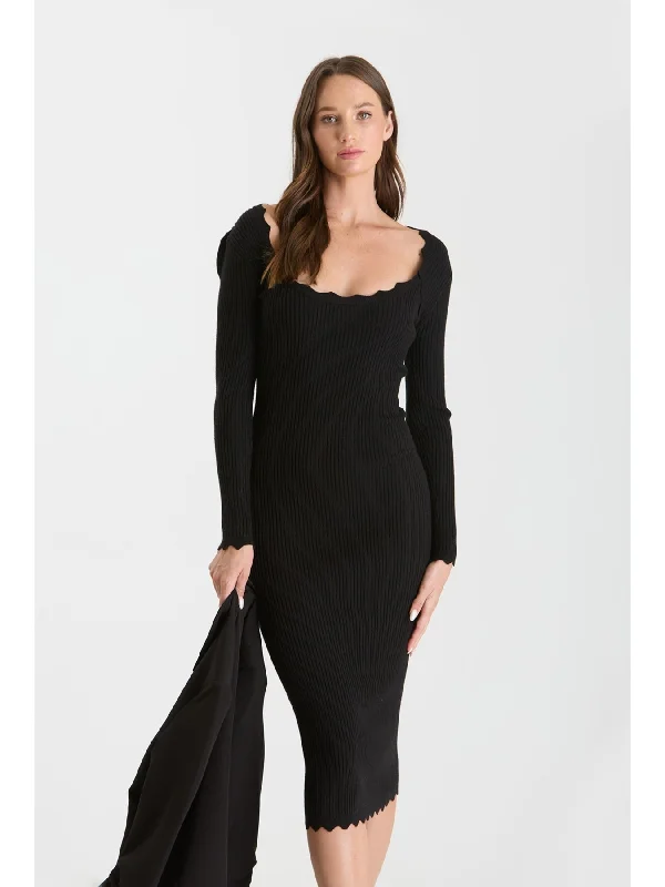 Deal of the Week The Workshop Adira Scallop Rib Knit Dress In Black