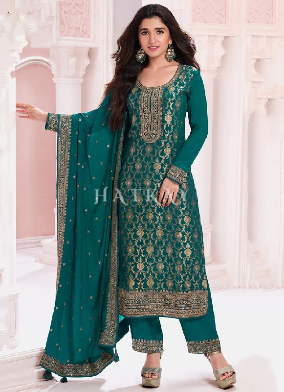 Hurry In Turquoise Embroidery Pakistani Suit