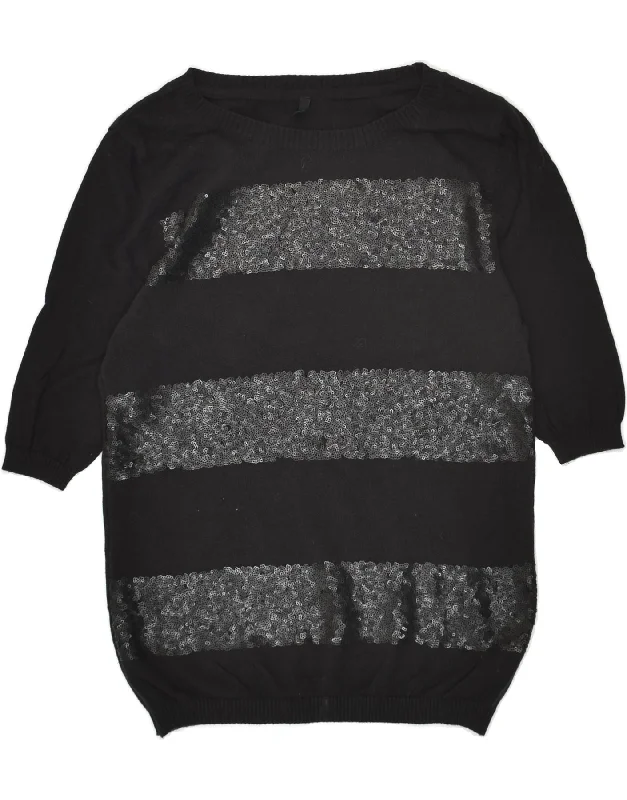 New Deals BENETTON Womens 3/4 Sleeve Boat Neck Jumper Sweater UK 12 Medium Black