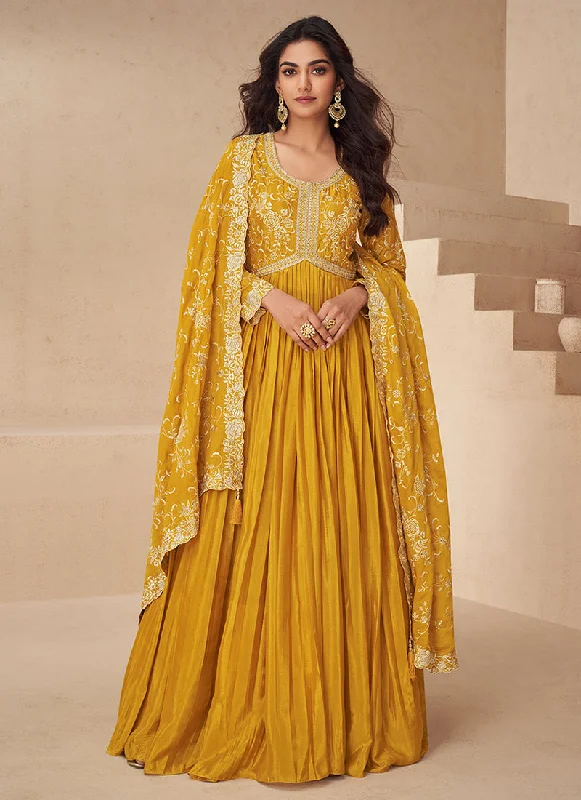 Price Reduction Yellow Traditional Embroidery Anarkali Gown Dress