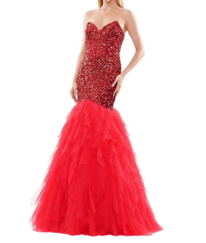 Weekend Flash Sale Sequin Mermaid Prom Dress In Red