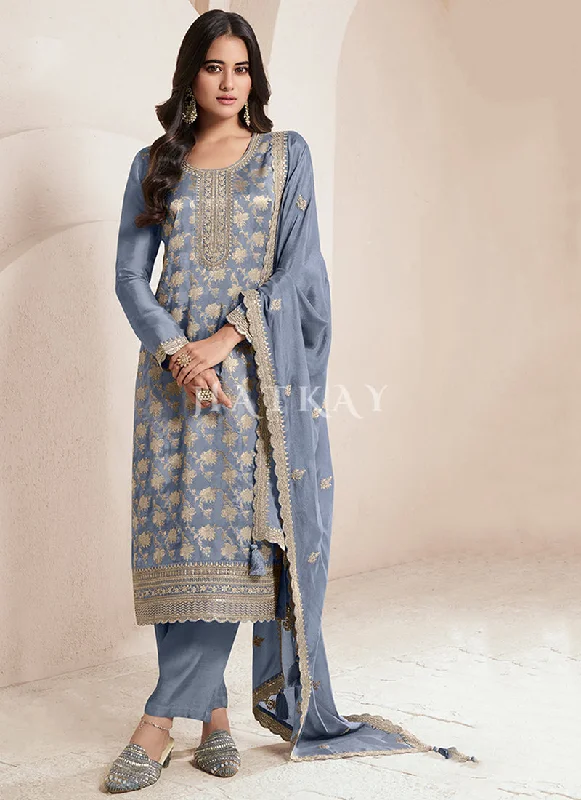 Price Drop Mist Blue Pakistani Style Suit
