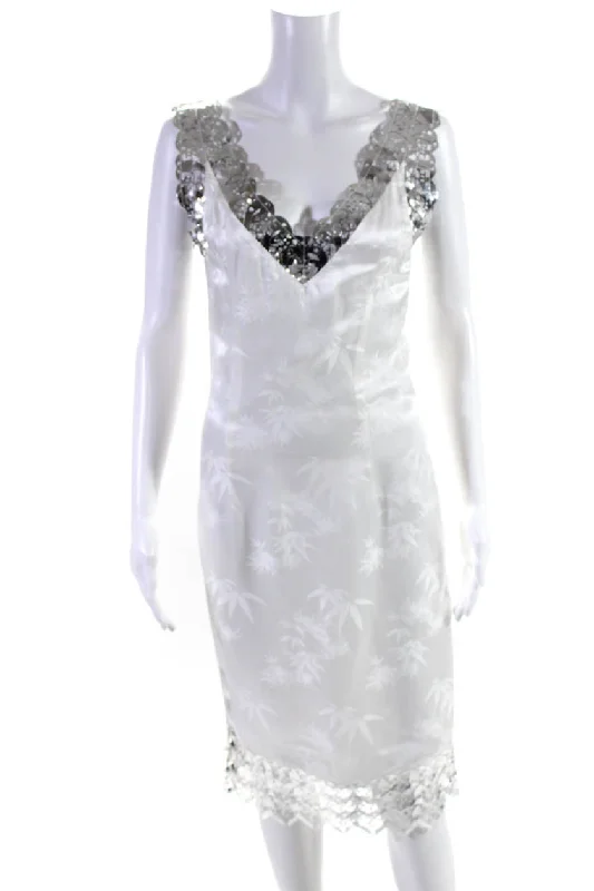 Crazy Savings YUE QI QI Womens V Neck Laser Cut Dress  WHITE