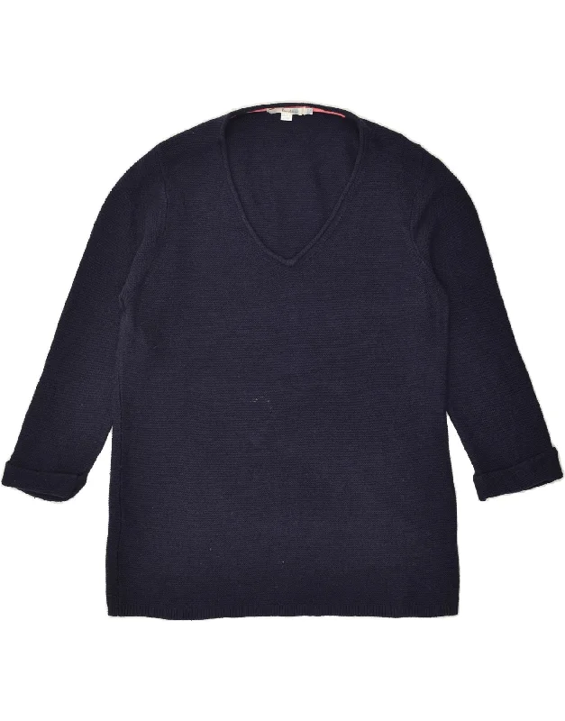 Price Drop BODEN Womens 3/4 Sleeve V-Neck Jumper Sweater UK 14 Large  Navy Blue Wool