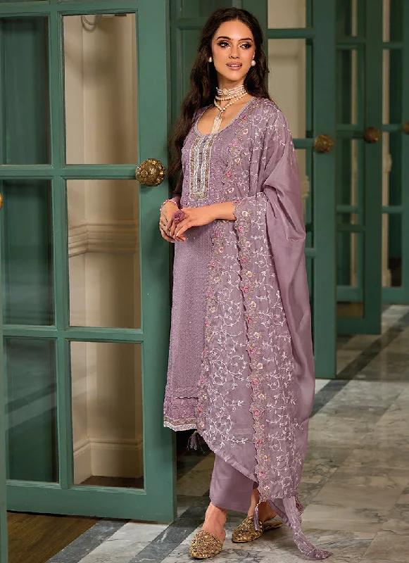 Today’s Deal Purple Sequence Embroidery Traditional Pant Style Suit