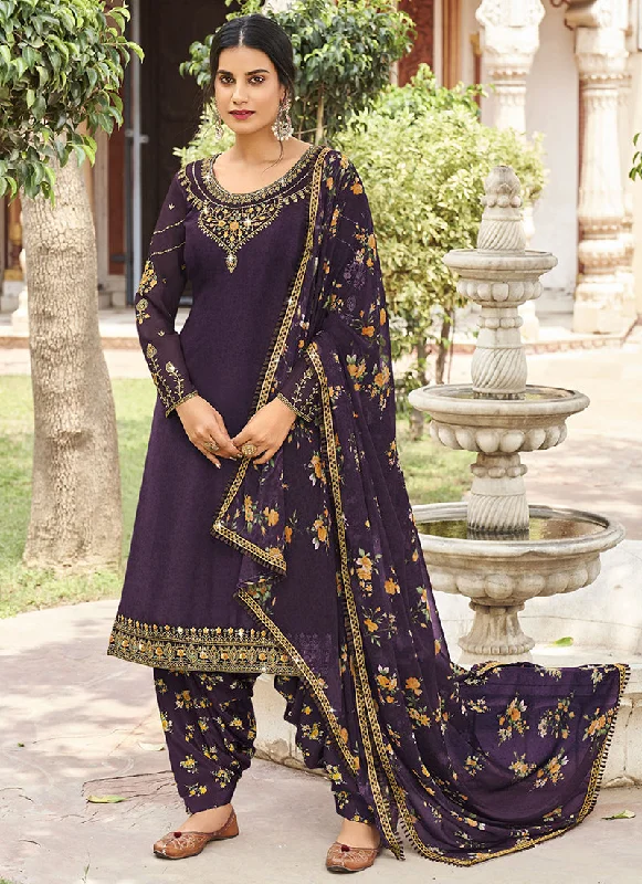 One-DAY Sale Purple Multi Embroidered Traditional Punjabi Style Suit