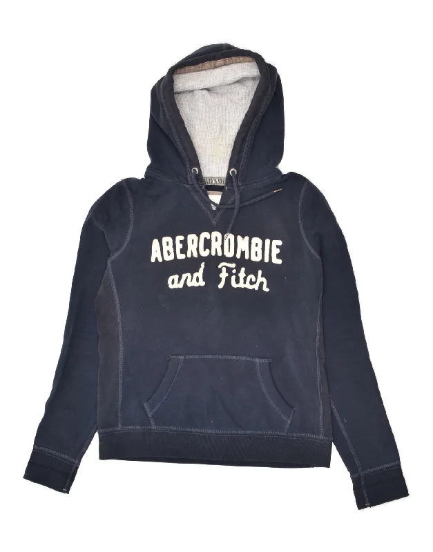 Amazing Deals ABERCROMBIE & FITCH Womens Graphic Hoodie Jumper UK 16 Large Navy Blue