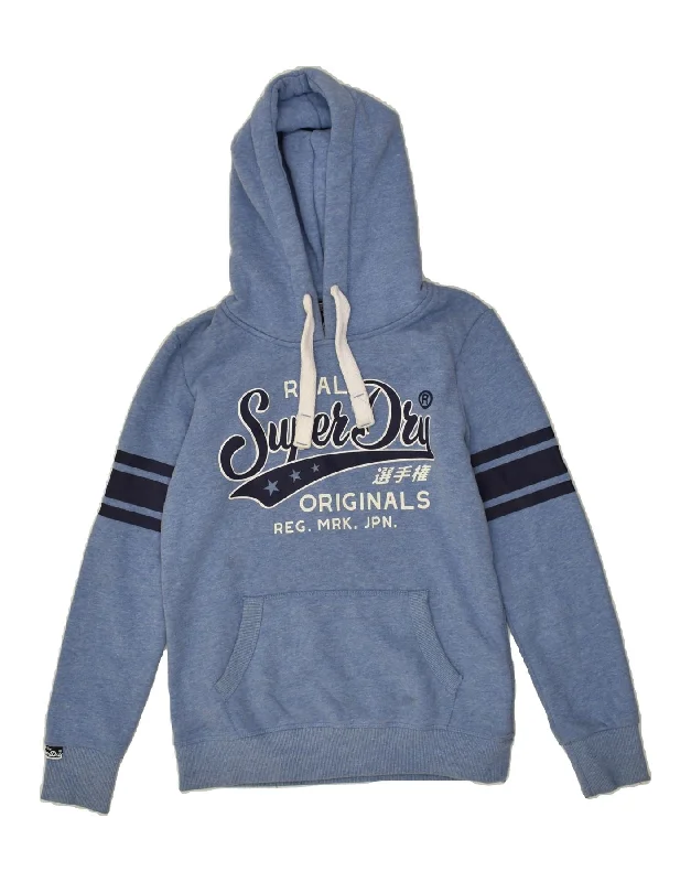 Low Prices SUPERDRY Womens Graphic Hoodie Jumper UK 10 Small Blue Cotton