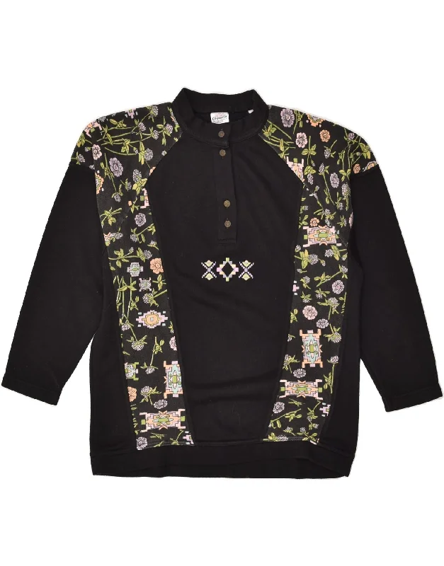 Flash Sale VINTAGE Womens Sweatshirt Jumper IT 46 Large Black Floral Cotton
