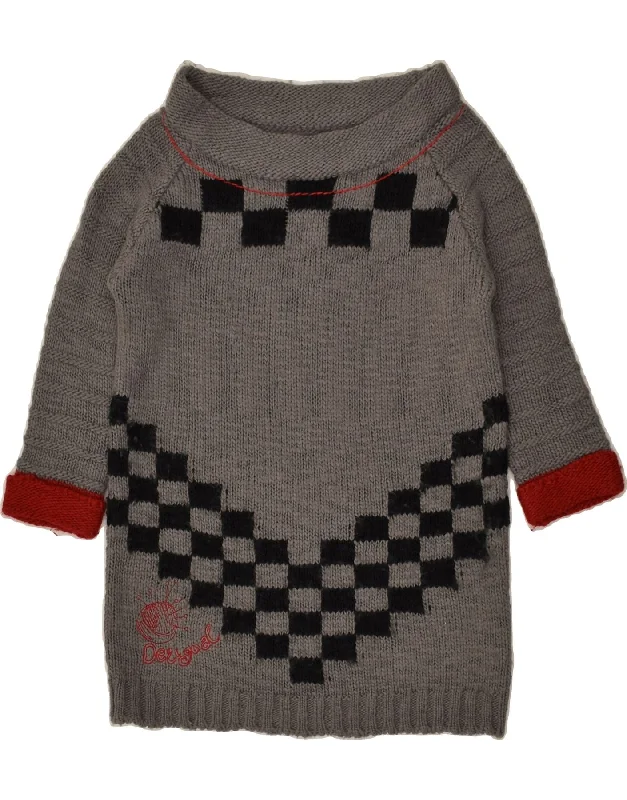 Unmissable Offer DESIGUAL Womens Boat Neck Jumper Sweater UK 8 Small Grey Fair Isle
