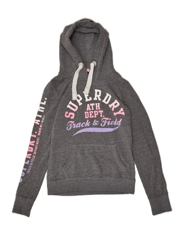 Limited Availability SUPERDRY Womens Graphic Hoodie Jumper UK 10 Small Grey Cotton