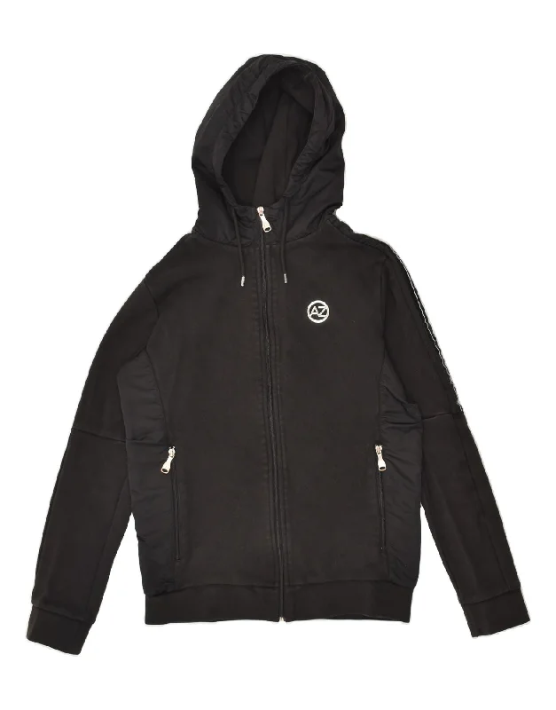 Bargain Bin VINTAGE Womens Oversized Zip Hoodie Sweater UK 6 XS Black Cotton