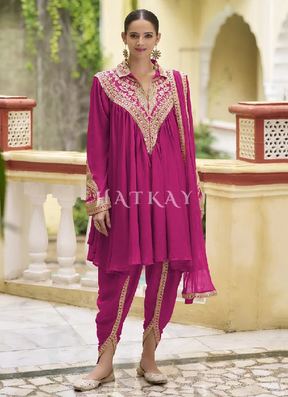 Closeout Sale Rani Pink Traditional Dhoti Style Pant Suit