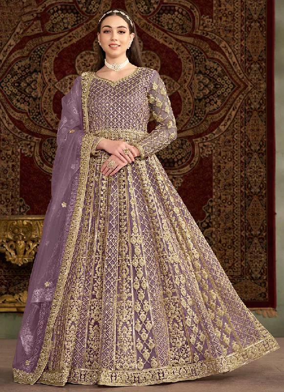 Unmissable Offer Lavender Traditional Embroidery Wedding Anarkali Suit