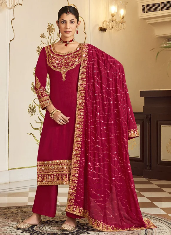 Deal Alert Crimson Red Embroidery Designer Salwar Suit